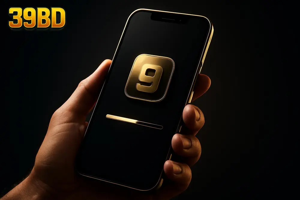 39BD app download โ a hand holding a phone mid-download with a progress bar and app logo 39BD app download โ a hand holding a phone mid-download with a progress bar and app logo