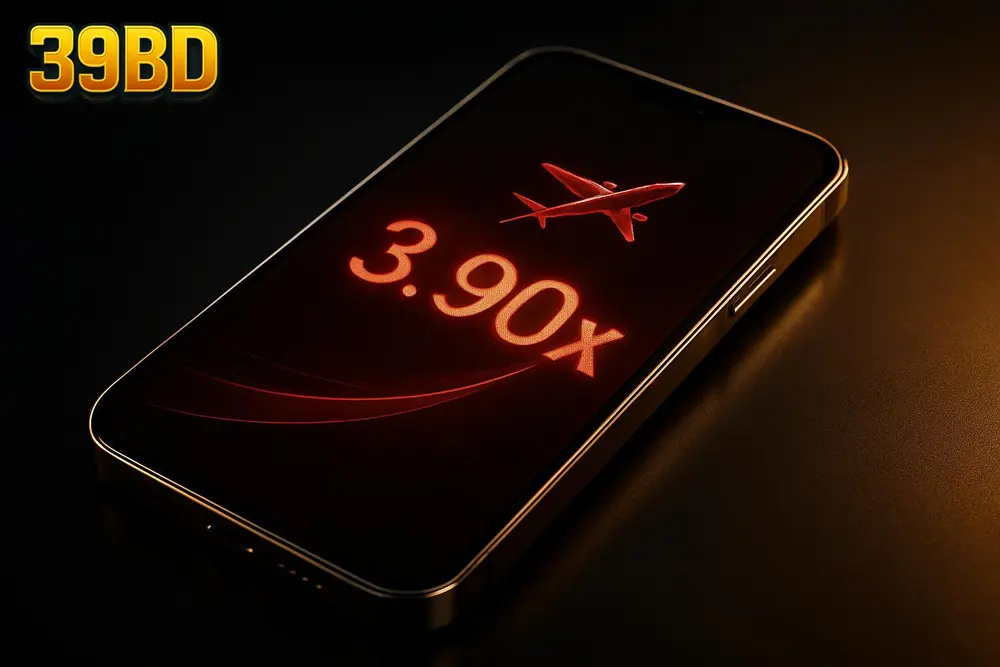 39BD Aviator game โ a smartphone screen displaying a rising red multiplier crash game graphic 39BD Aviator game โ a smartphone screen displaying a rising red multiplier crash game graphic